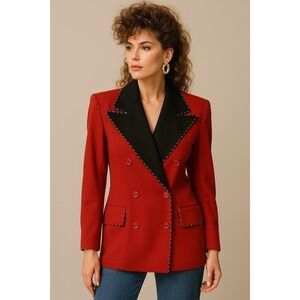 Vtg Myrene de Premonvile Womens Jacket Blazer 38 Red Black Wool‎ 80s Maximalist